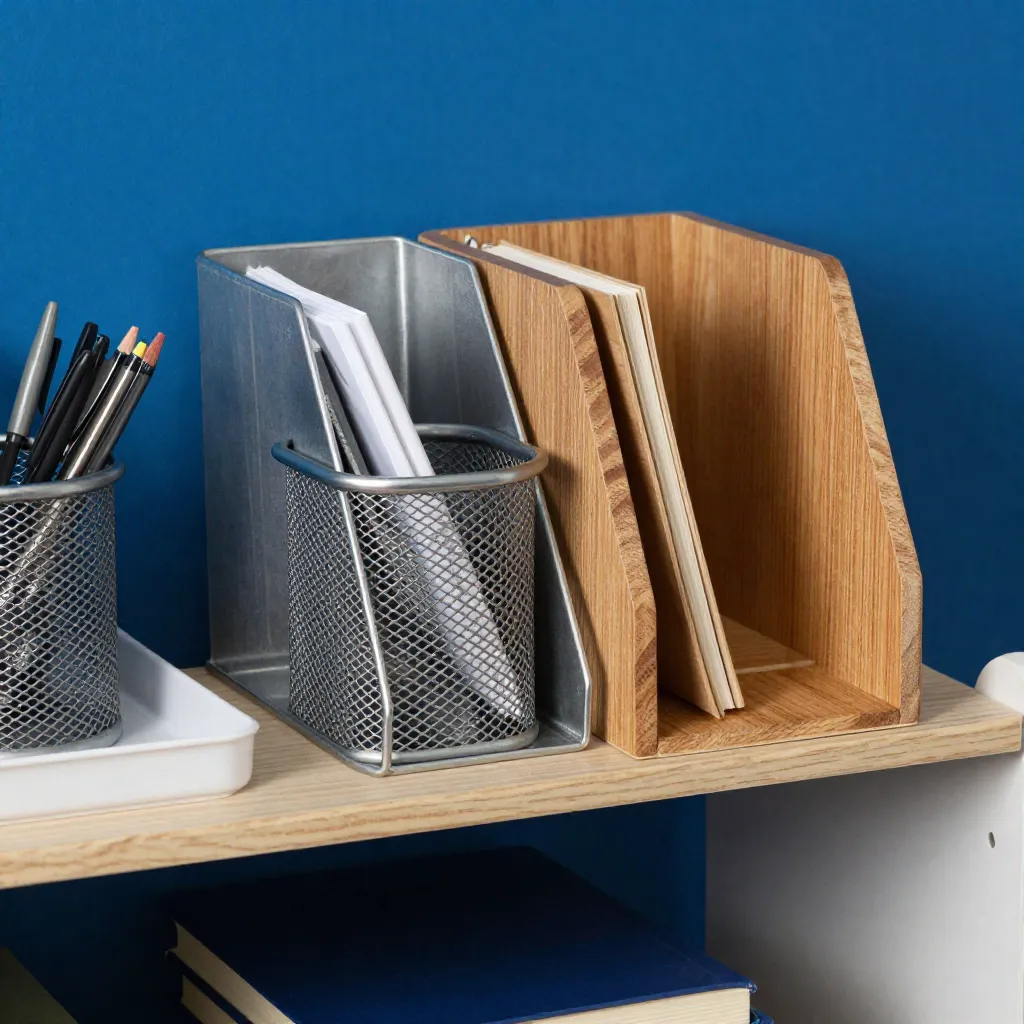 Wood and leather desk accessories